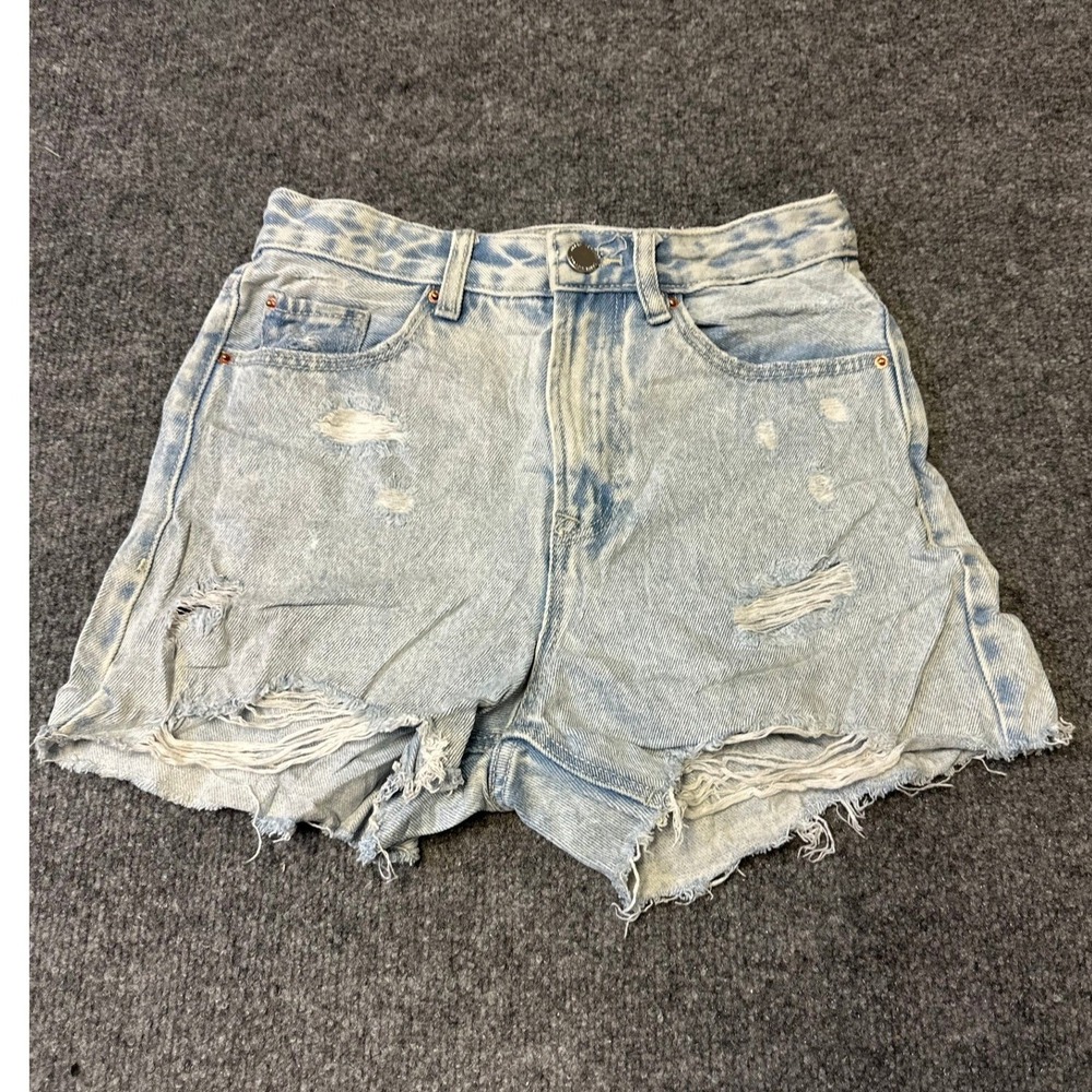 Stradivarius Denim Shorts Womens Size 02 Light Wash Distressed High Waist Frayed